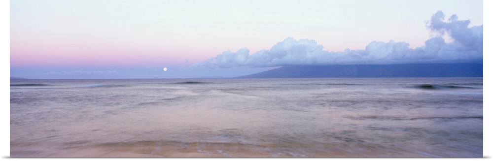 Hawaii, Maui, Misty Morning Skies And Ocean, Molokai In Distance