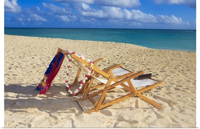 Hawaii, Oahu, Kailua, Two Lounge Chairs On The White Sandy Beach Of Lanikai