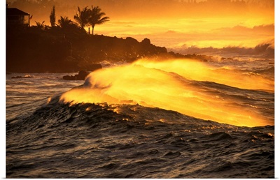 Hawaii, Oahu, North Shore, Coastline At Sunset