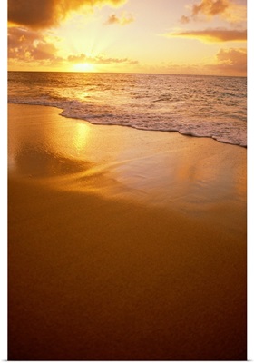 Hawaiian Sunset At Beach, Pastel Colors On Sand