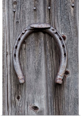 Horseshoe Hanging On A Wooden Wall; Iron Hill, Quebec, Canada