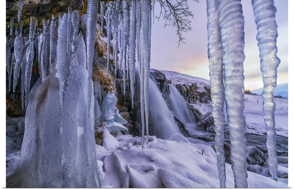Icicles Have Formed In Front Of Gullfoss Waterfall, Vik, Iceland
