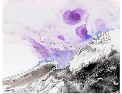 Illustration Of Waves Crashing And Splashes Of Blue And Purple Above