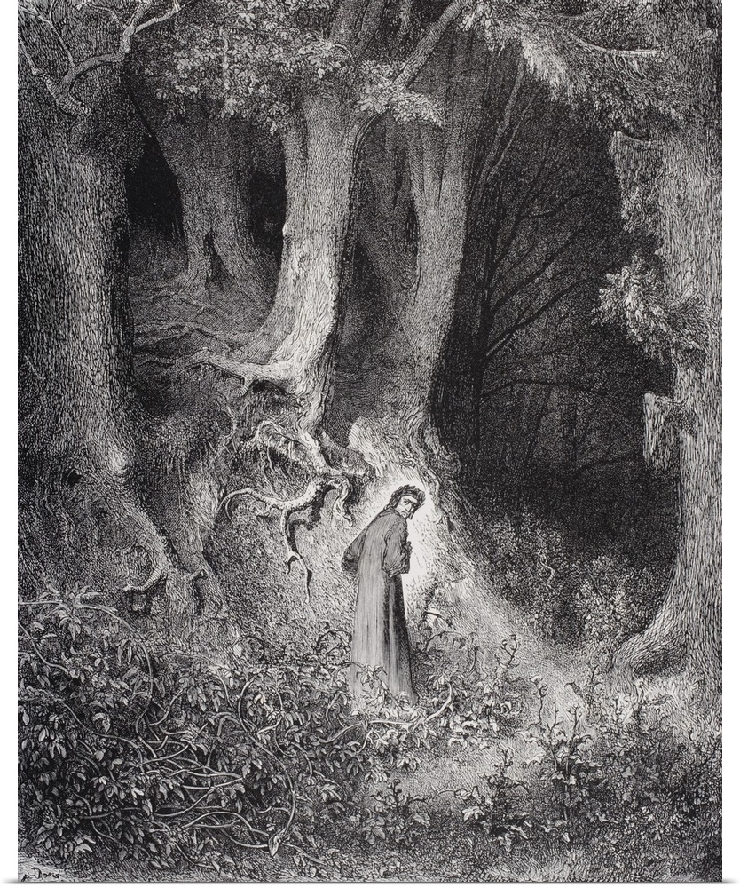 Engraving By Gustave Dore, 1832-1883, French Artist And Illustrator, For Inferno By Dante Alighieri, Canto I, Lines 1 And 2.