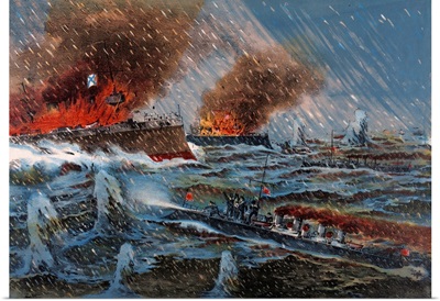 Japanese Naval Forces Fighting The Russian Menofwar In A Stormy Sea, C 1904