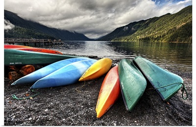 Kayaks On The Shore Of Lake Crescent