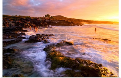 Kua Bay beach at sunset, Kona Coast, Kona, Big Island, Hawaii, USA