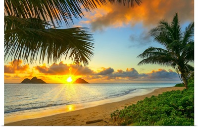 Lanikai Beach With A View Of The Mokulua Islands Off The Coast, Oahu, Hawaii