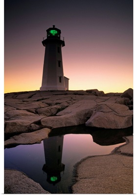 Lighthouse At Dawn, Peggys Cove, Halifax County Nova Scotia, Canada