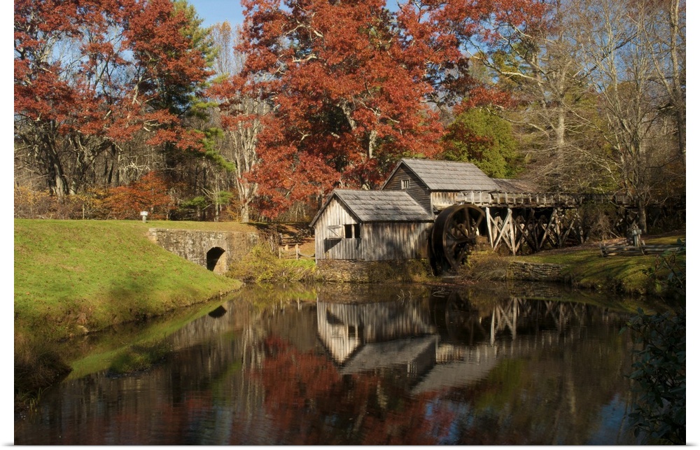 Mabry Mill and pond in autumn. Mabry Mill, Meadows of Dan, Virginia.