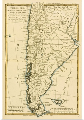 Map Of Chile And Southern Peru To Cape Horn, Circa 1760