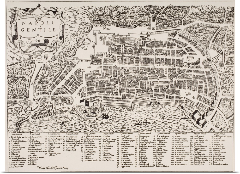 Map Of Naples Italy, Undated But Put As Circa 1600 By Map Room British Museum.