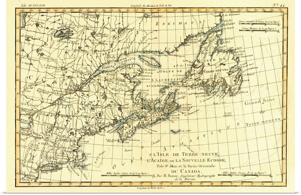 Map Of Newfoundland Nova Scotia And Eastern Canada, Circa. 1760. From "Atlas De Toutes Les Parties Connues Du Globe Terres...