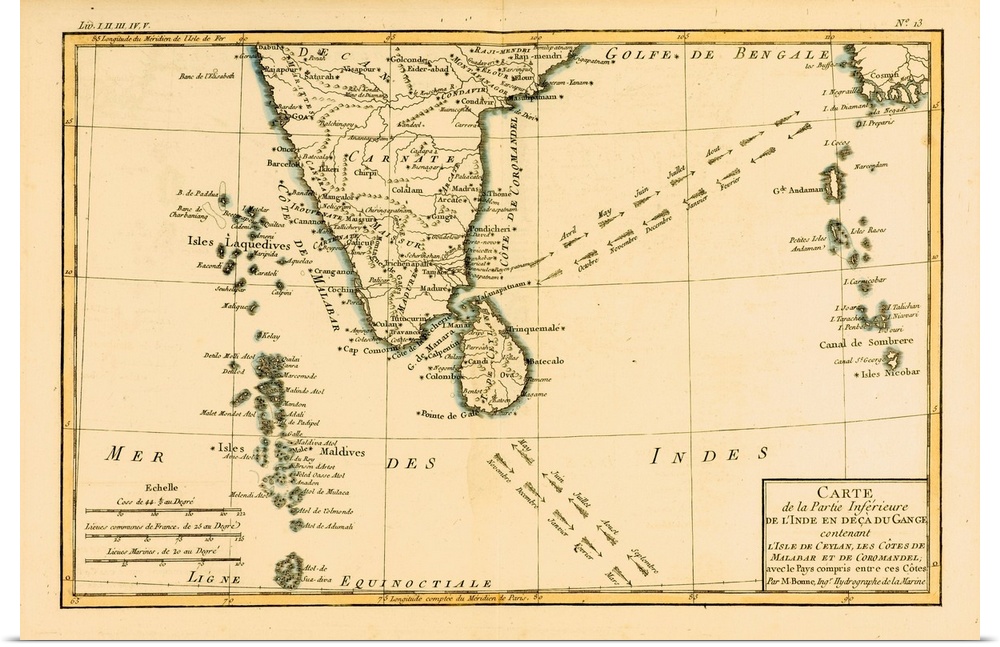 Map Of Southern India, Circa. 1760. From "Atlas De Toutes Les Parties Connues Du Globe Terrestre,"? By Cartographer Rigobe...
