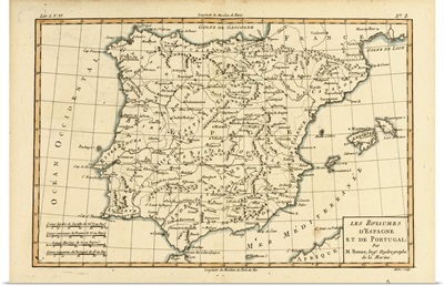 Map Of Spain And Portugal, Circa 1760
