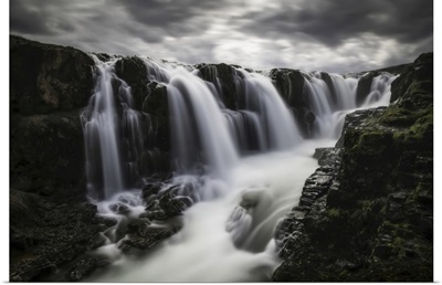 Moody Image Of Waterfalls In The Central Area Of Iceland In A Long Exposure, Iceland