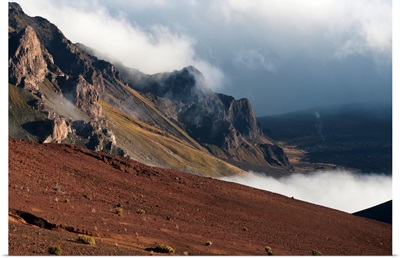 Morning clouds begin to burn off of Haleakala National Park; Maui, Hawaii
