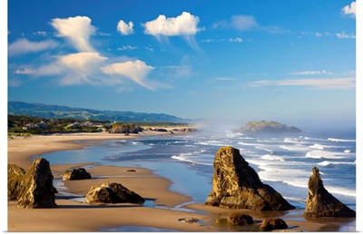 Morning Light Adds Beauty To Rock Formations At Bandon State Park; Oregon, USA