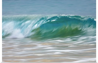 Motion Blur Of Blue Rolling Waves Into Golden Sand At The Shore, Kihei, Maui, Hawaii