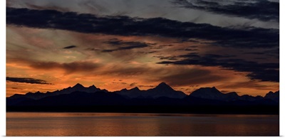 Mountain Peaks Silhouetted At Sunrise In Glacier Bay National Park And Preserve, Alaska