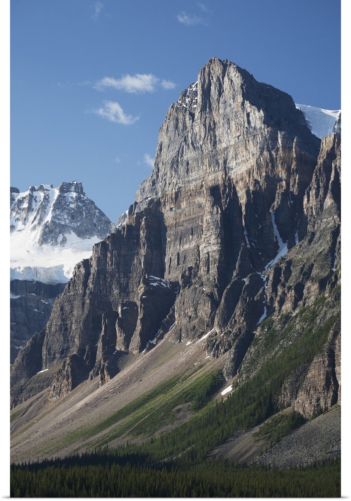Mountain Peaks With Cliff Face And Blue Sky; Alberta, Canada