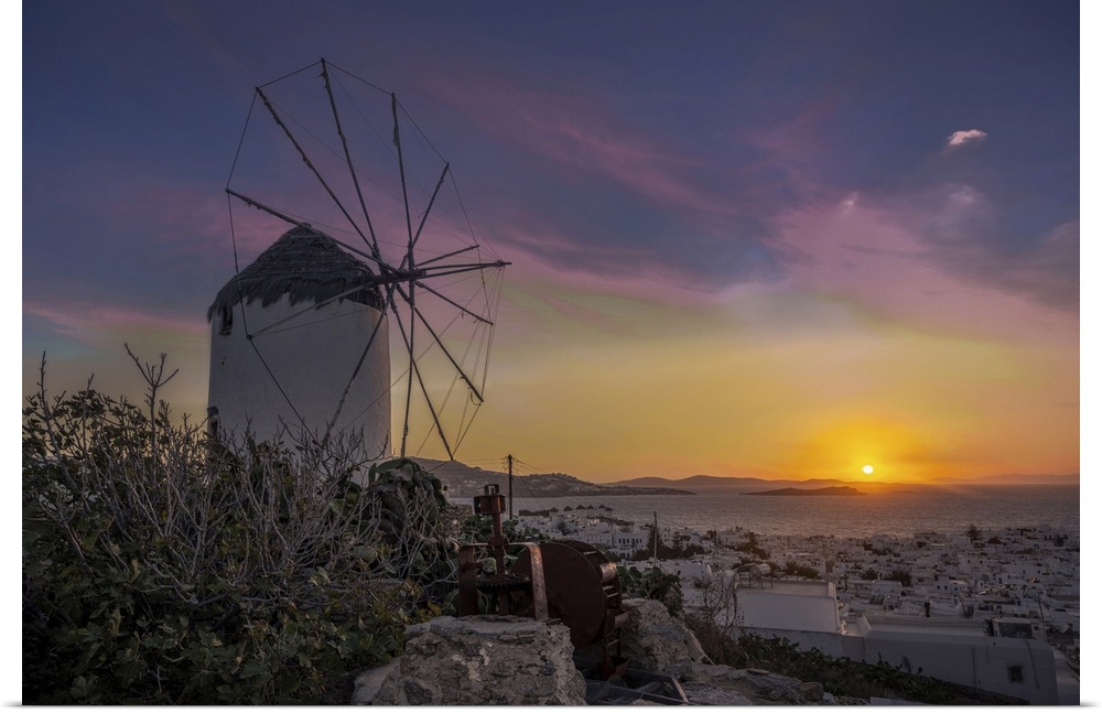 Mykonos windmill at sunset.