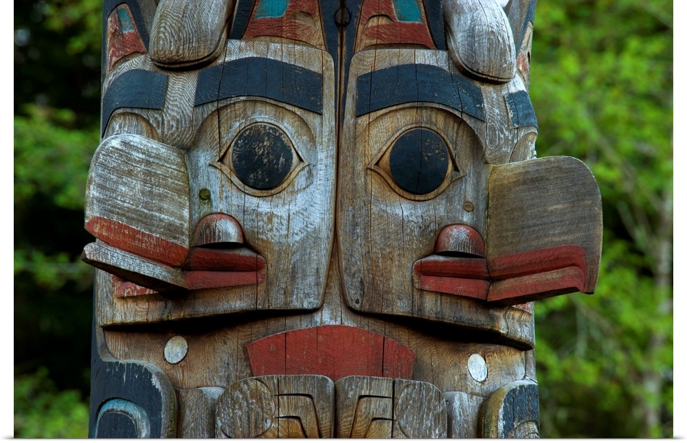 Native totem pole in Sitka national historical park, Alaska.