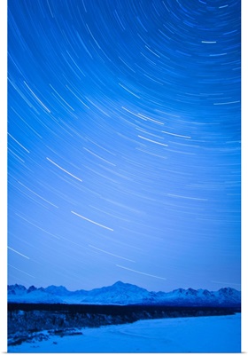 Night View Of Star Trails Over Mt. McKinley, Denali State Park, Southcentral Alaska
