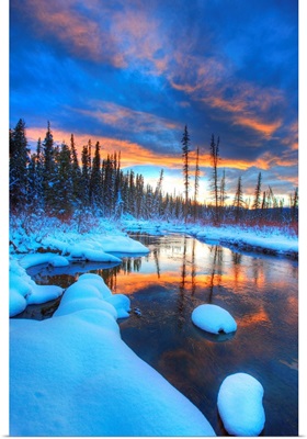 Orange Clouds At Sunset And Little Hazel Creek, Yukon, Canada