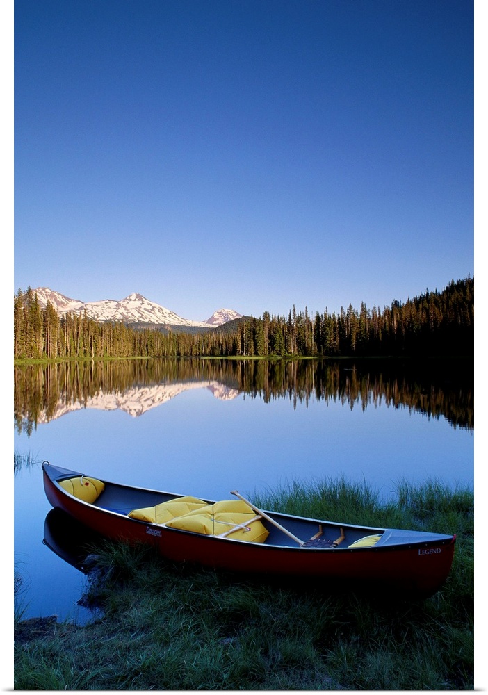 Oregon, Cascade Mountains, Canoe At Scott Lake, Three Sisters Mountain