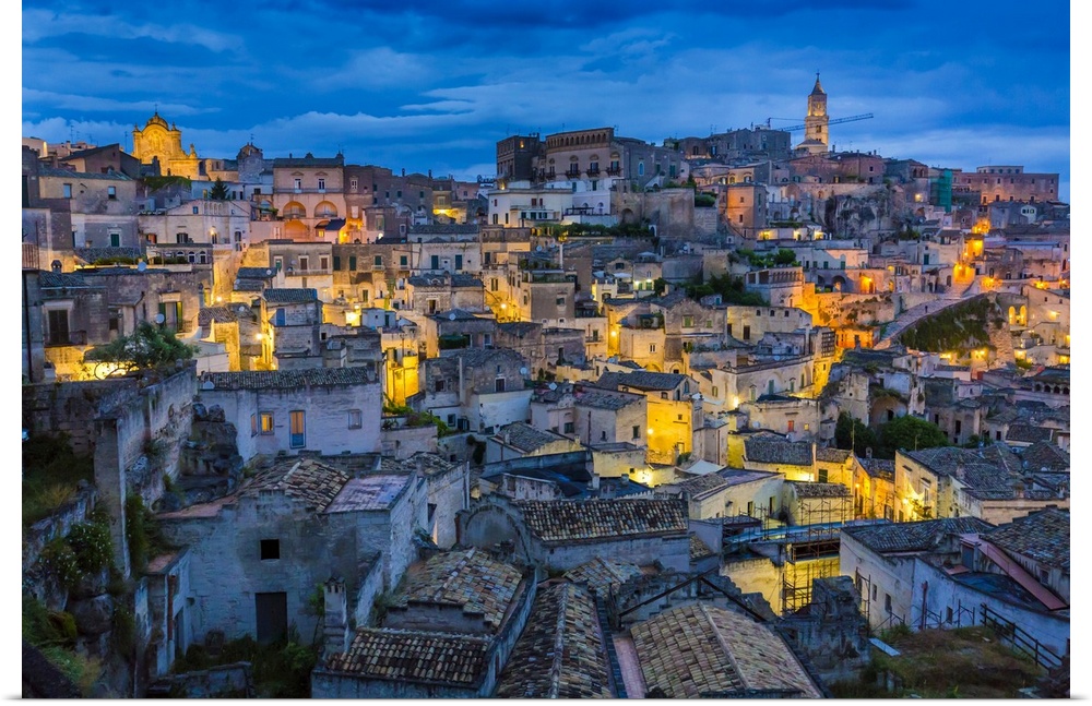 Overview of Matera at Dusk, Basilicata, Italy