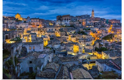 Overview Of Matera At Dusk, Basilicata, Italy