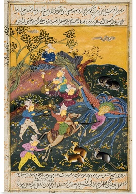 Painting From 17Th Century Persian Manuscript Hunting Scene