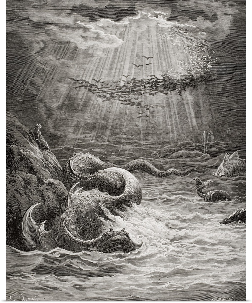Engraving By Gustave Dore, 1832-1883, French Artist And Illustrator, For Paradise Lost By John Milton, Book VII, Lines 387...