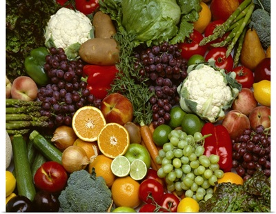 Produce, Spread of mixed fruits and vegetables