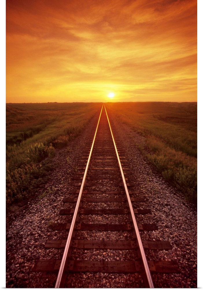 Railway And Sunset, Near Winnipeg, Manitoba
