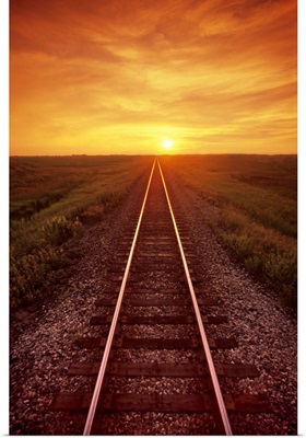 Railway And Sunset, Near Winnipeg, Manitoba