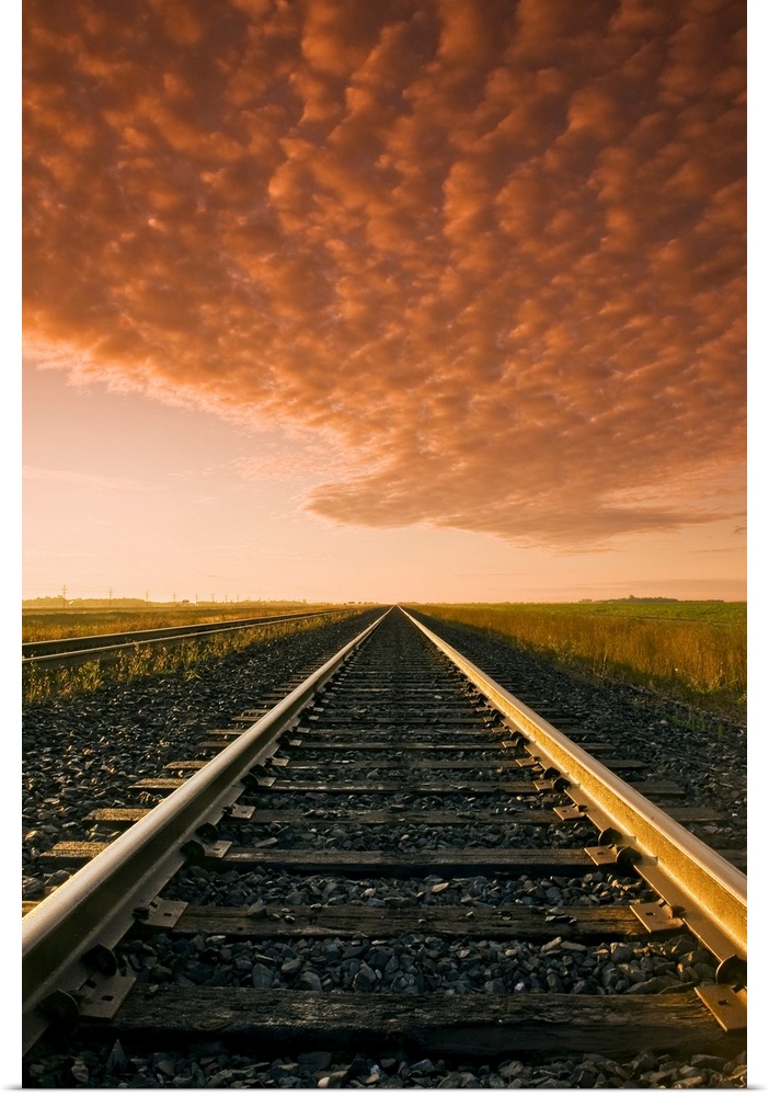 Railway At Sunrise, Near Winnipeg, Manitoba, Canada