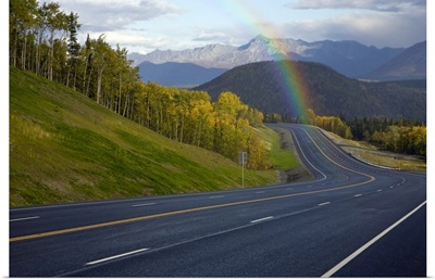 Rainbow over Glenn Highway in Matanuska Valley during Autumn in Southcentral Alaska
