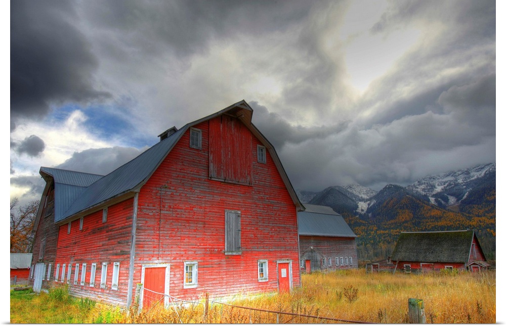 Red Barn Mt. Fernie In The Background, British Columbia, Canada