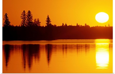 Reflections On Jessica Lake At Sunrise, Whiteshell Provincial Park, Manitoba, Canada