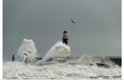 Roker Lighthouse And Waves From The River Ware, Sunderland, Tyne And Wear, England