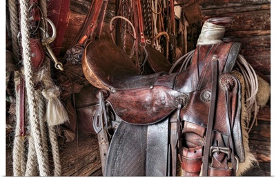 Saddle and horseback riding equipment at Bar U Ranch National Historic Site