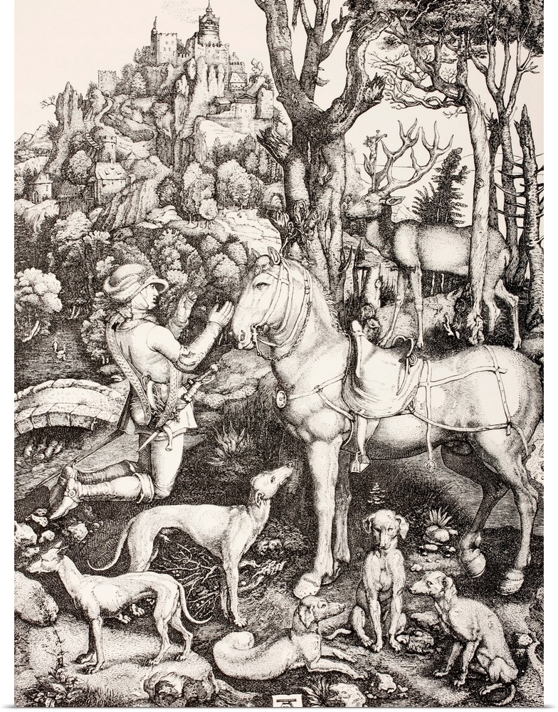 Saint Hubert In Adoration Before A Cross Carried By A Stag. After An Engraving By Albert Durer. From Les Artes Au Moyen Ag...
