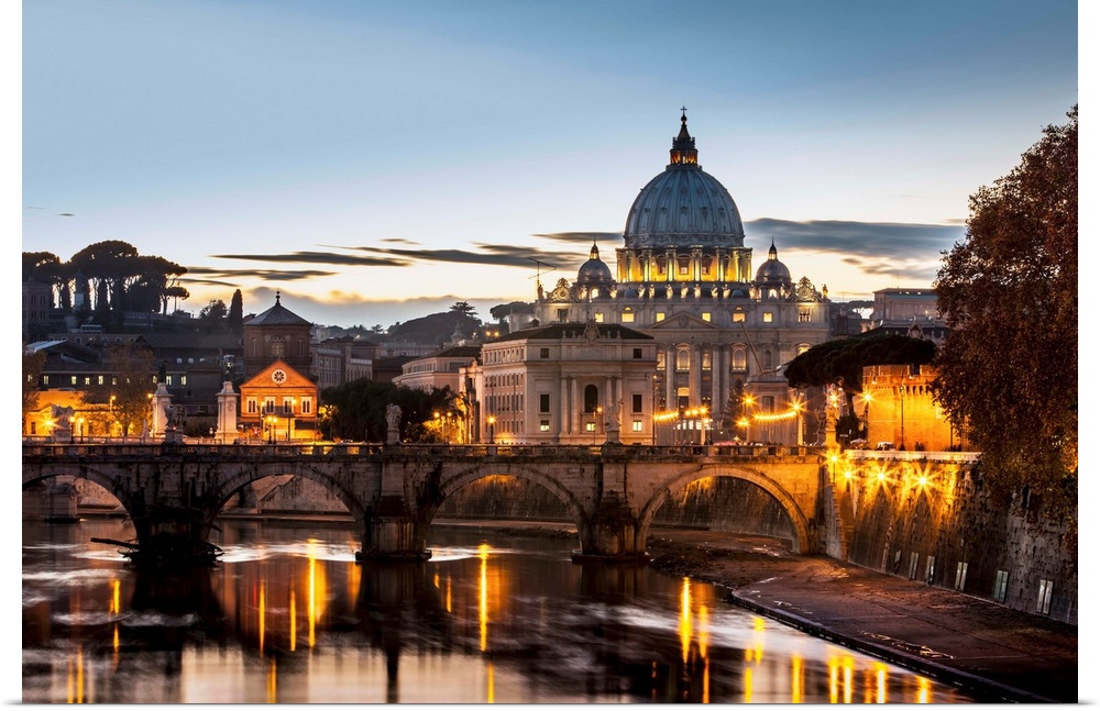 Saint Peter's Basilica, the world's largest church, at sunset. Vatican City, Italy.