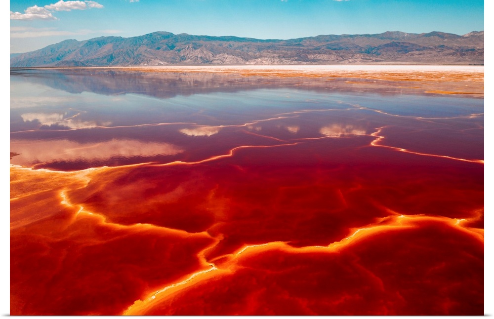 Salt loving halobacteria turns a shallow salt lake bed red, Lone Pine, California, United States of America