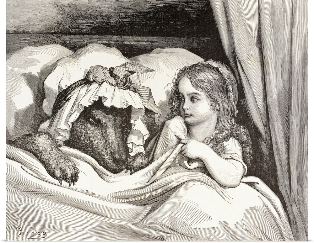 Scene From Little Red Riding Hood By Charles Perrault. Little Red Riding Hood In Bed With The Wolf Who Is Dressed As Her G...