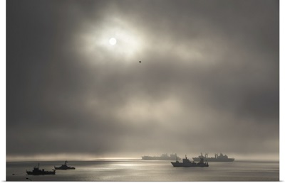 Ships In Port In The Fog, El Callao, Lima, Peru