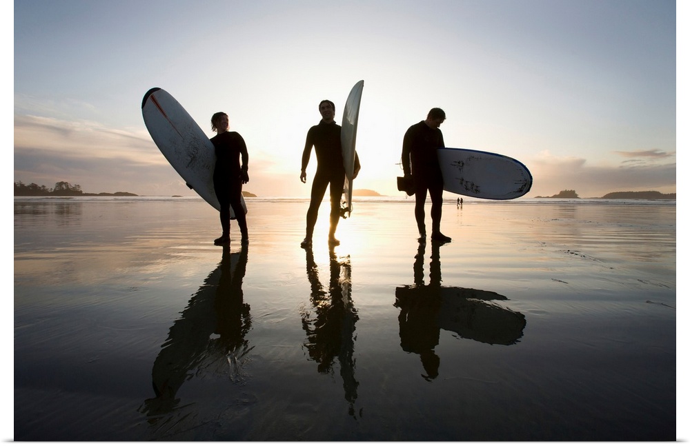 Silhouette Of Surfers Carrying Surfboards, Chesterman Beach, Canada