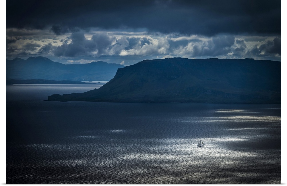 Small Yacht Sailing Past Eigg Island In The Scottish Inner Hebrides, Scotland